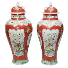 Pair of Famille Rose  Covered Vases