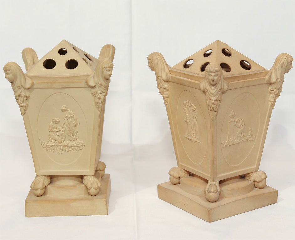 A pair of English Drabware potpourri made by and bearing the rare John Turner mark 