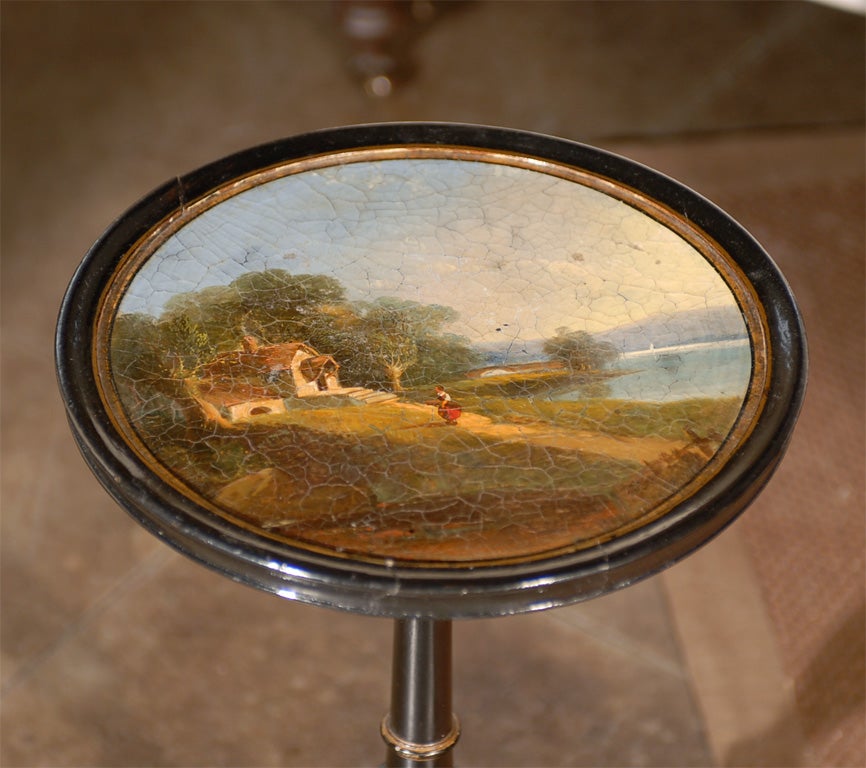 19th Century Small English Table with Oil Painting Top