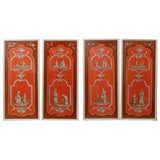 Set of 5 19th Century Parisian Chinoiserie Painted Panels Framed