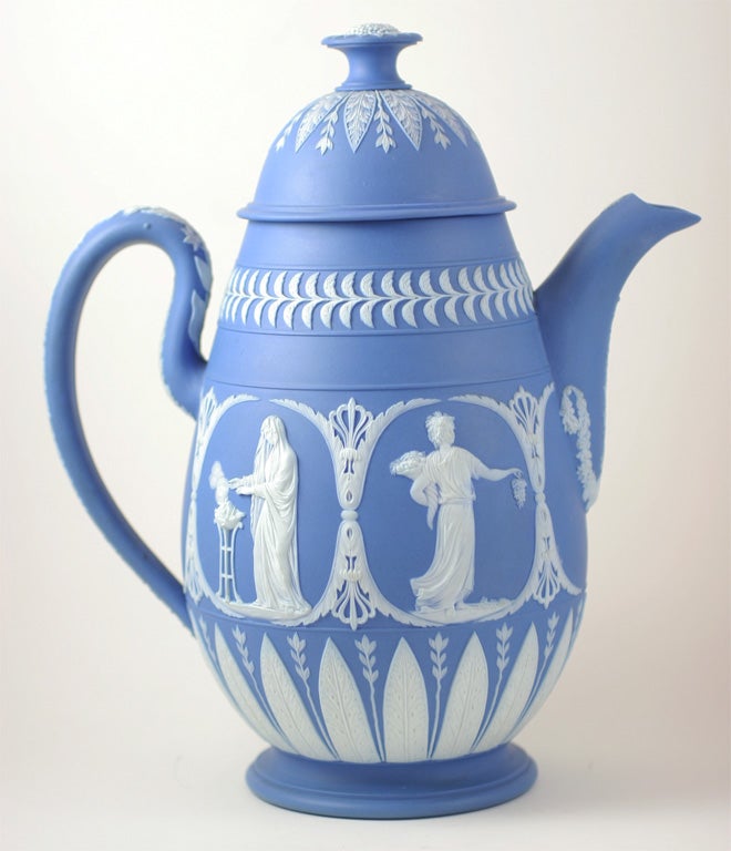 Porcelain Adams Blue and White Jasper Coffee Pot For Sale