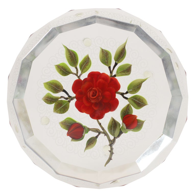 Victor Trabucco Red Rose Paperweight Plaque For Sale