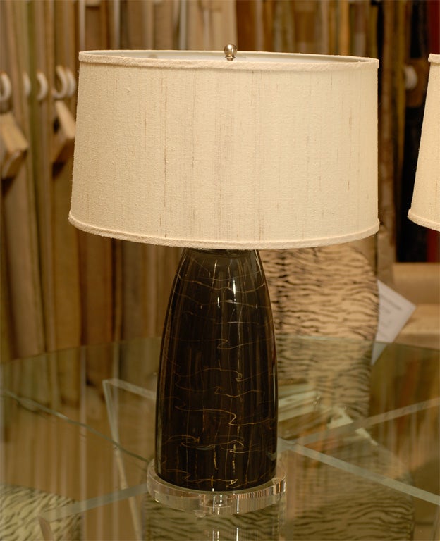 Pair of Reverse Painted Glass Lamps with Shades