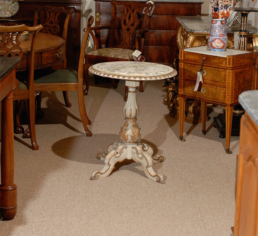 Italian Painted & Gilt Round Table with Inset Marble Top, c.1890