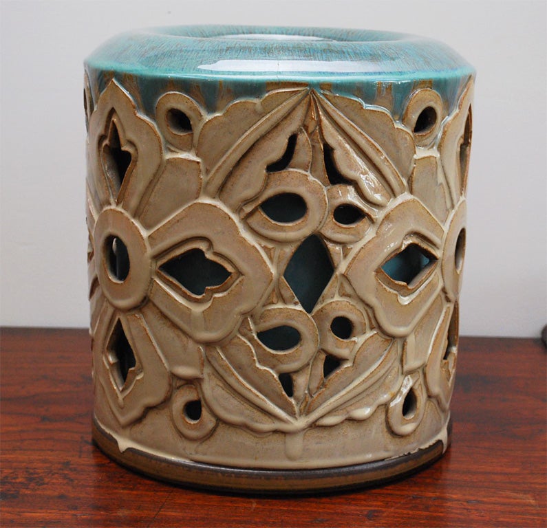 Open floral pattern held heat well to warm home in winter.  Unusual brazier from Shigaraki kiln in the 1920's