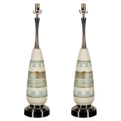 Pair of Turquoise Ceramic Mid Century Lamps Vintage Pair of Turquoise Ceramic Mid Century Lamps