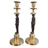 Pair of Regency Gilt and Patinated Bronze Figural Candlesticks