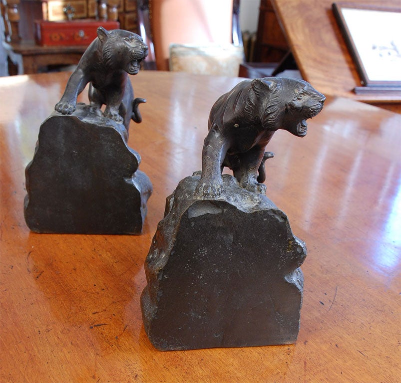 Un par de atriles de tigre de bronce Estadounidense en venta