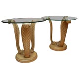 PAIR OF CARVED WOOD LEAF END TABLES