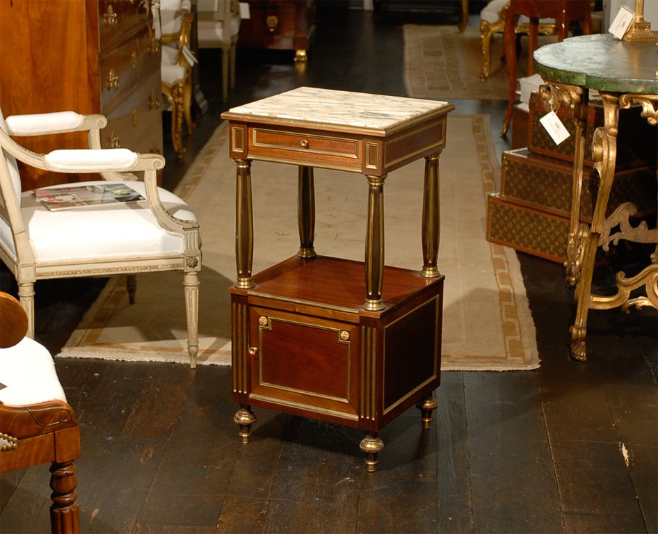 19th Century Napoleon III Mahogany Nightstand with Marble Top