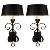Pair of Iron Wall Sconces with Tole Shades