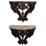 Antique Pair of Carved Walnut Baroque Consoles