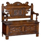 Antique English Carved Oak Monk's Bench