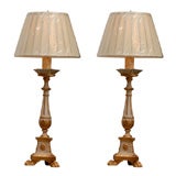 Pair of 18th Century Painted and Gilded Altarsticks Lamps