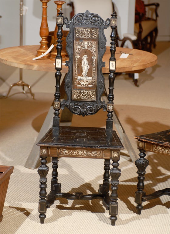 French Pair of Ebonized Italian Renaissance Style Chairs For Sale