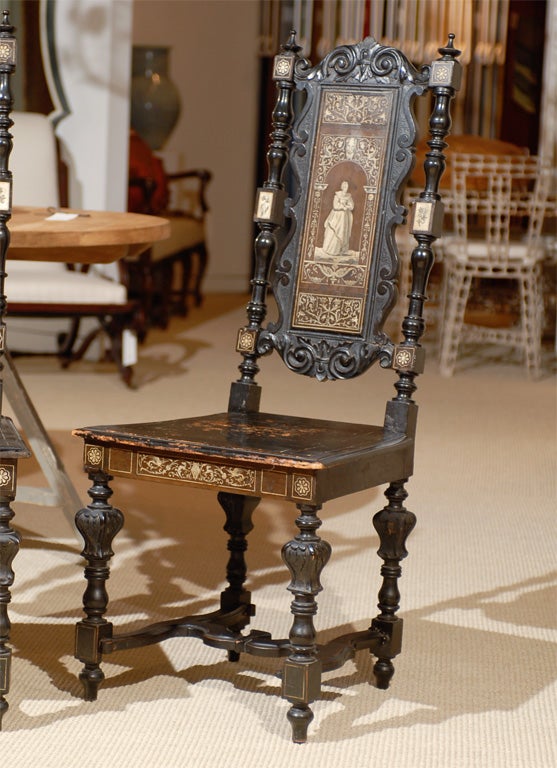 19th Century Pair of Ebonized Italian Renaissance Style Chairs For Sale