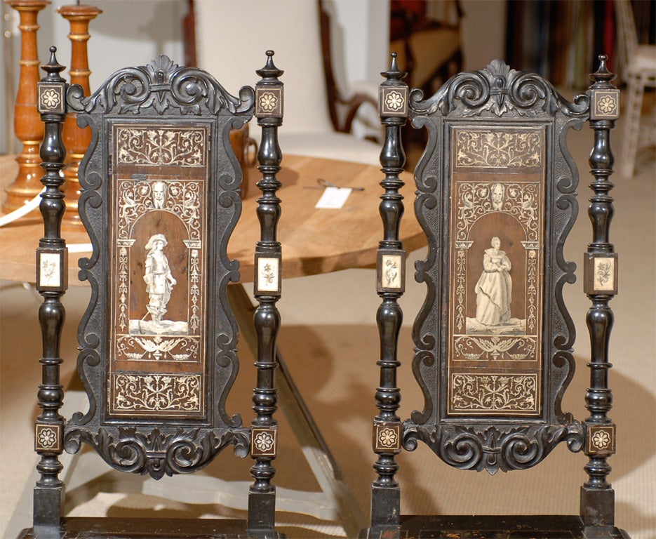 Wood Pair of Ebonized Italian Renaissance Style Chairs For Sale
