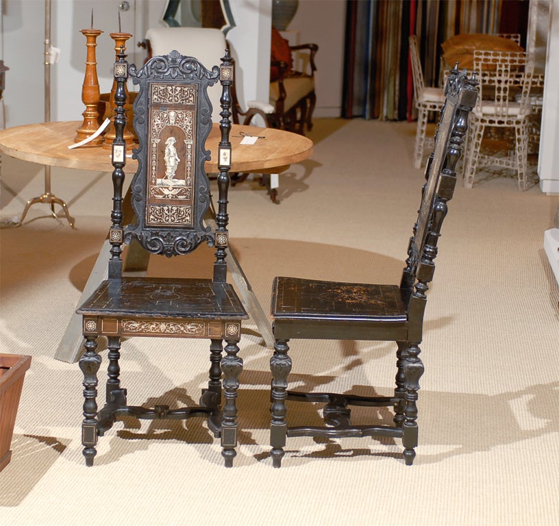 Pair of Ebonized Italian Renaissance Style Chairs For Sale 2