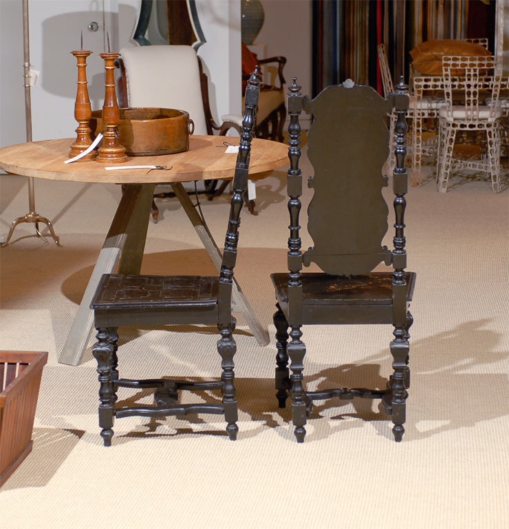 Pair of Ebonized Italian Renaissance Style Chairs For Sale 3