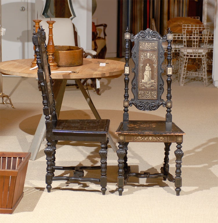 Pair of Ebonized Italian Renaissance Style Chairs For Sale 4