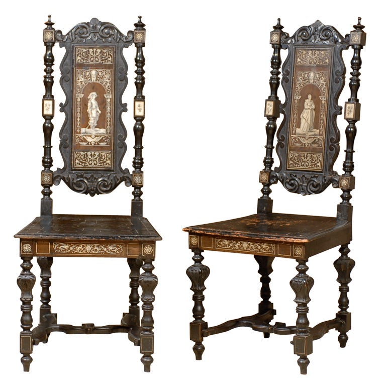 Pair of Ebonized Italian Renaissance Style Chairs For Sale