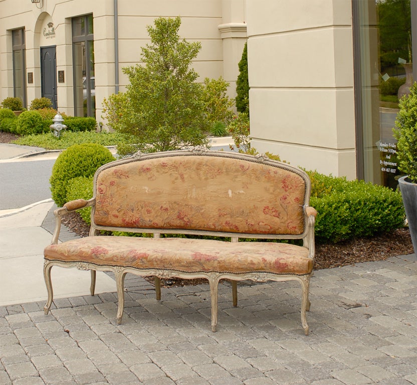 19thC LOUIS XV STYLE SETTEE WITH AUBUSSON NEEDLEPOINT