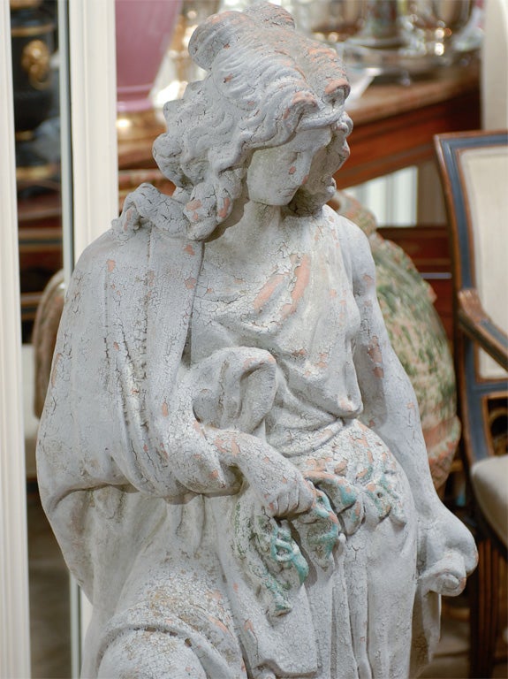 19th Century Large English Terracotta Garden Statue, Old Surfaces