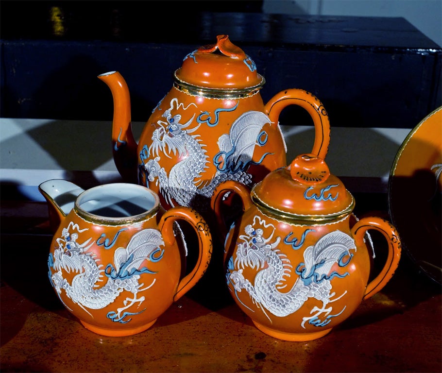 Mid-20th Century Orange Dragon Tea Set . Call your favorite take out now!