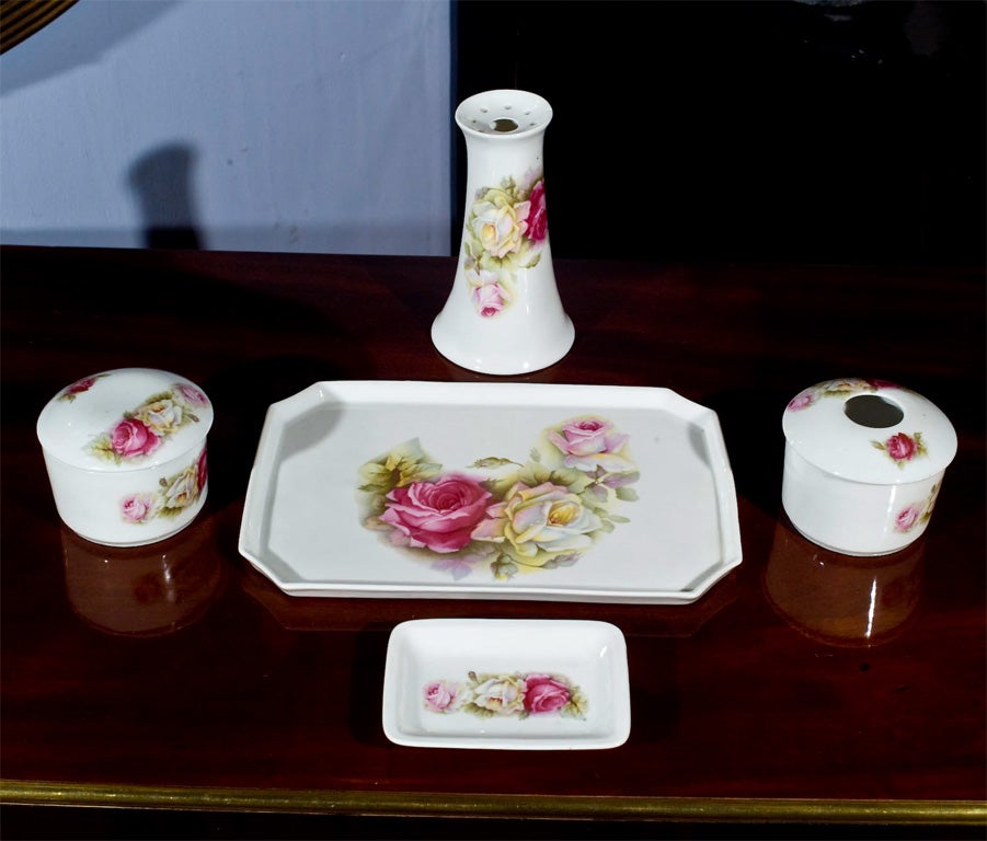 Porcelin Vanity Dresser set  filled with roses