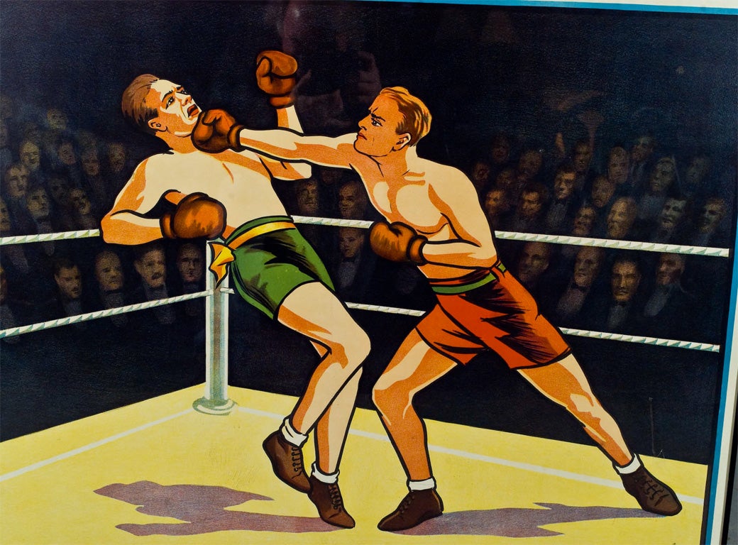 English 1930's Boxing Poster with a captivated crowd.
