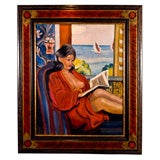 "Une Femme Que Lit" Oil on Canvas by Fancois Chabrier