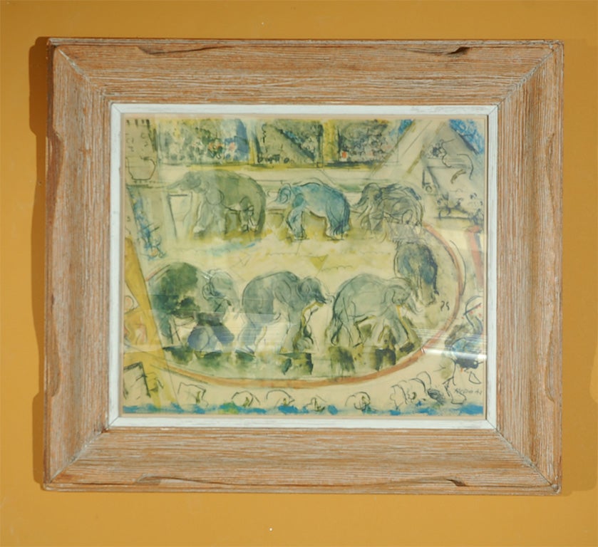 1940s Framed Elephants Print