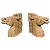 PAIR Cast Stone Horse Heads