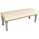 Upholstered Swedish Blue Painted Bench Ottoman with nailheads