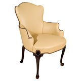PAIR Antique Mahogany Fireside Chairs Leather and Brass studs