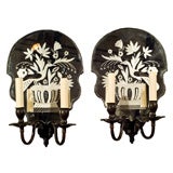 PAIR French Two Light Sconces with Etched Mirror Backs
