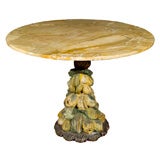 Italian Carved Wood Base Marble Top Center Table