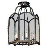 Large Octagon Wrought and Glass Iron Lantern 6 light Fixture
