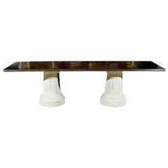 Zinc-top farm table w/antique cast iron street lamp base