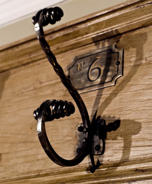 20th Century Vintage French Coat Hooks mounted  on board- polished steel