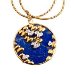 70's Lapis and 18kt gold Pendant Necklace