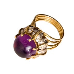 60's Cocktail Ring Amethyst 18kt Cabachon presented by Carol Marks
