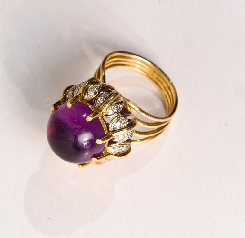 Women's 60's Cocktail Ring Amethyst 18kt Cabachon presented by Carol Marks
