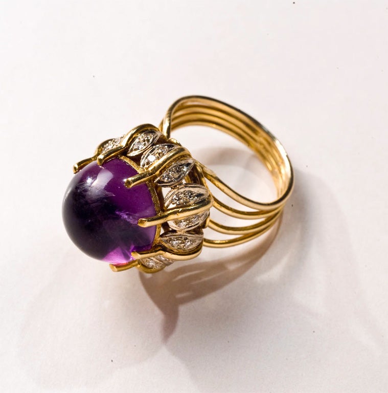 60's Cocktail Ring Amethyst 18kt Cabachon presented by Carol Marks 1