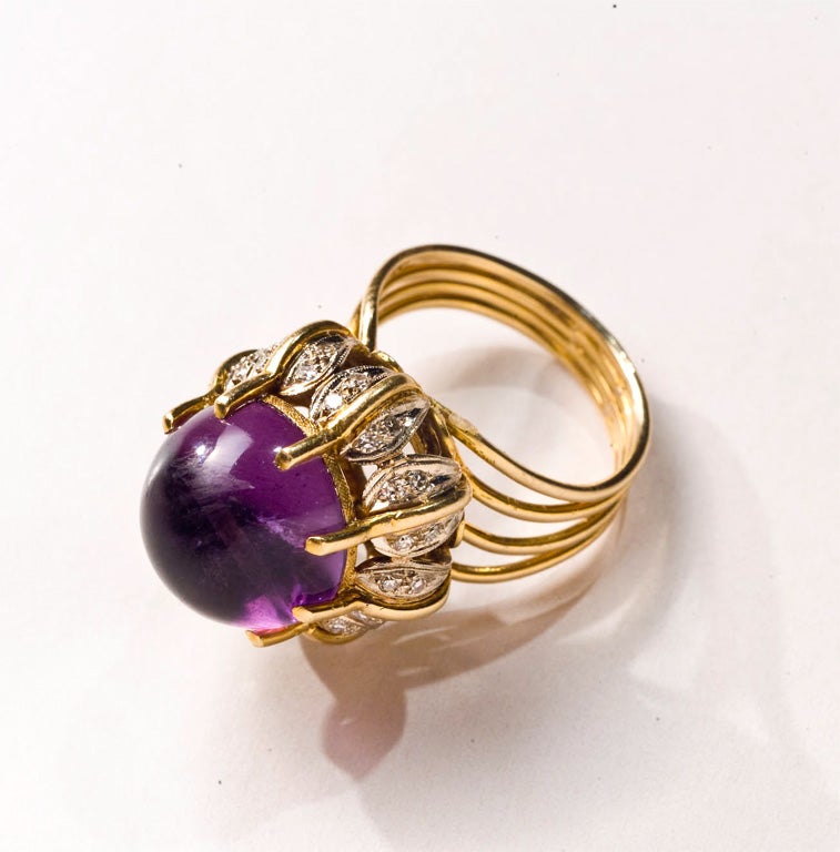 60's Cocktail Ring Amethyst 18kt Cabachon presented by Carol Marks 2