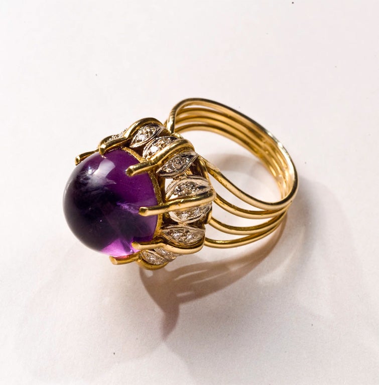 60's Cocktail Ring Amethyst 18kt Cabachon presented by Carol Marks 3