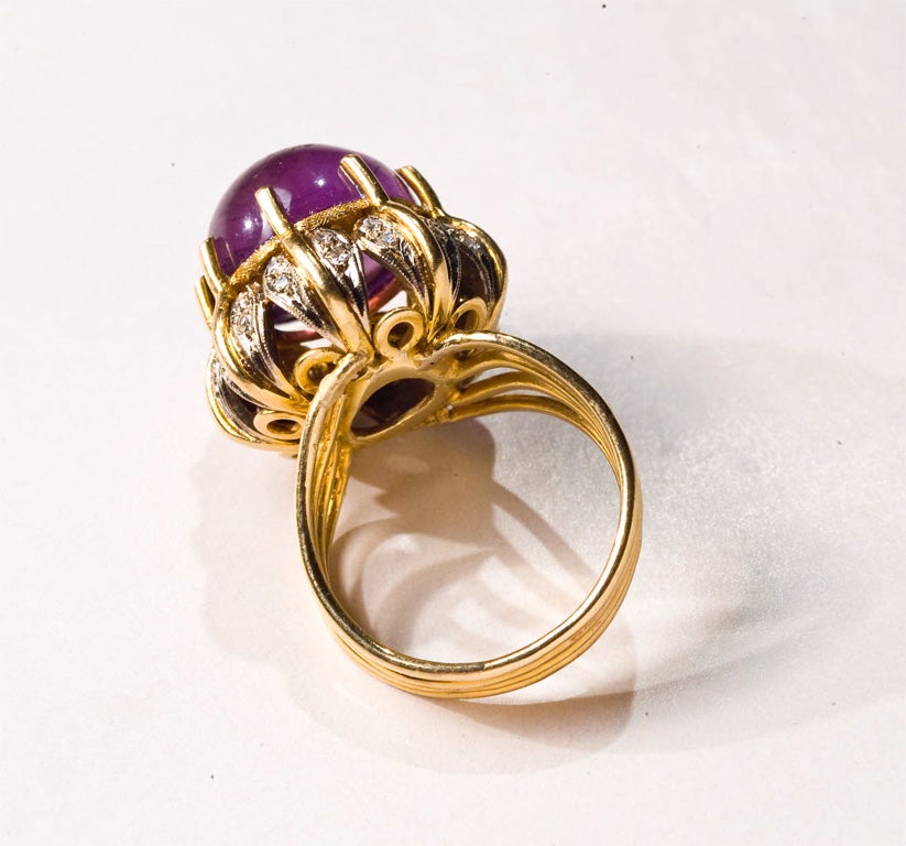 60's Cocktail Ring Amethyst 18kt Cabachon presented by Carol Marks 4