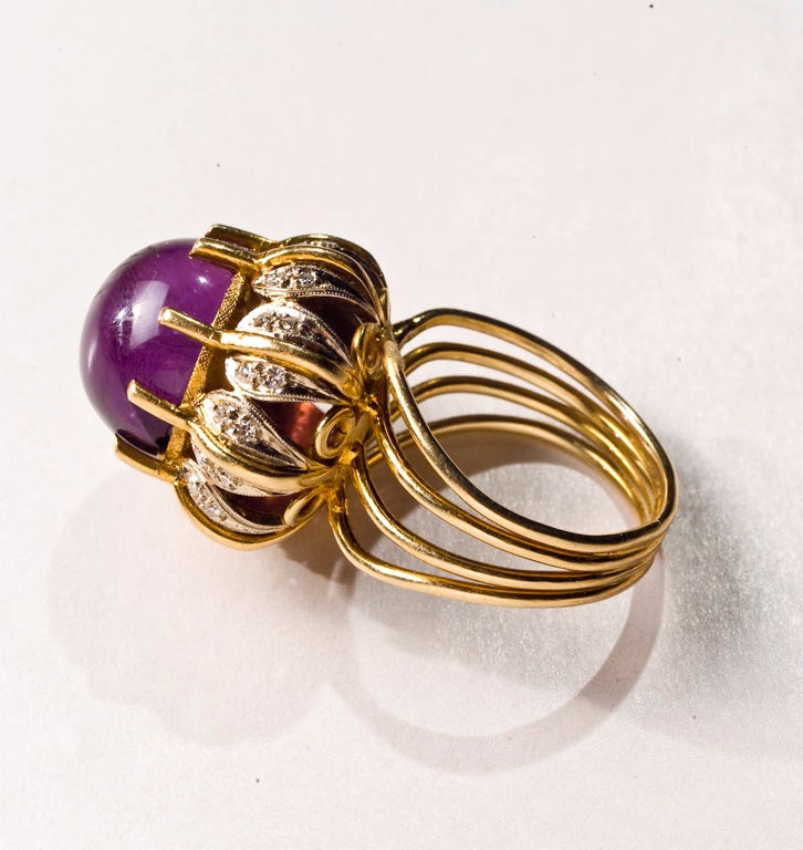 60's Cocktail Ring Amethyst 18kt Cabachon presented by Carol Marks 5