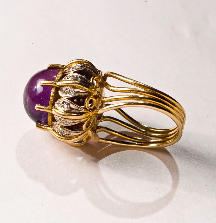 60's Cocktail Ring Amethyst 18kt Cabachon presented by Carol Marks 6