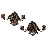 Pair French Floral Tole 2 light Sconces - painted Pair French Floral Tole 2 light Sconces - painted